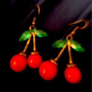 Betsey Johnson cherry dangle earrings. EUC